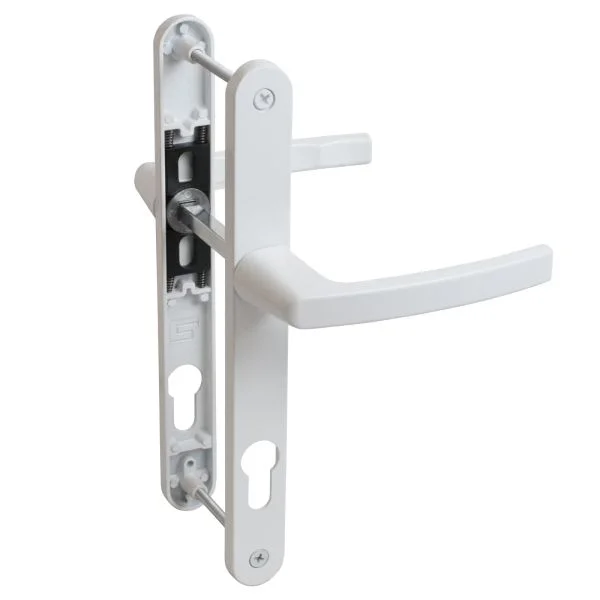 Ручка дверная на планке БУЛАТ РФ 85.25.02.9016 УРАЛ белый с пружин. м/о 85 "под пальчики" для узкопроф