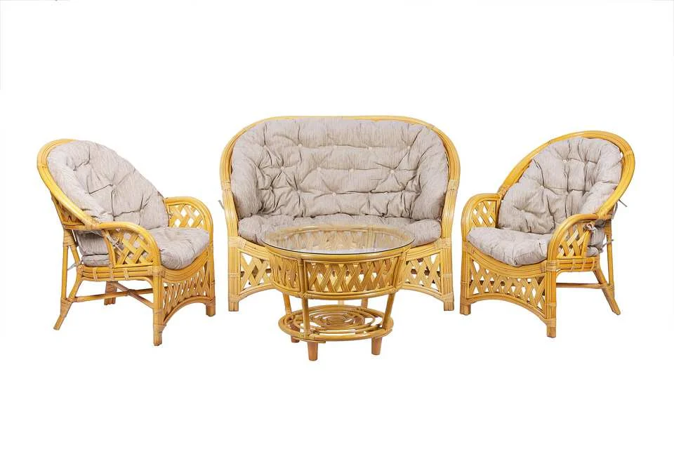 Комплект мебели Черчилль/Кобана, мёд, подушки бежевые( 2 кресла и стол круглый)