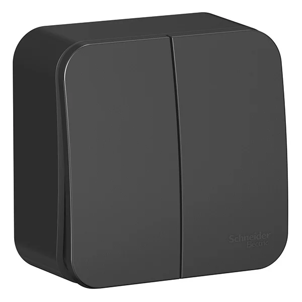 Выключатель двухклавишный ОП Blanca 10А IP20 (сх. 5) 250В с подсветкой с изолир. пластиной антрацит SE BLNVA105116