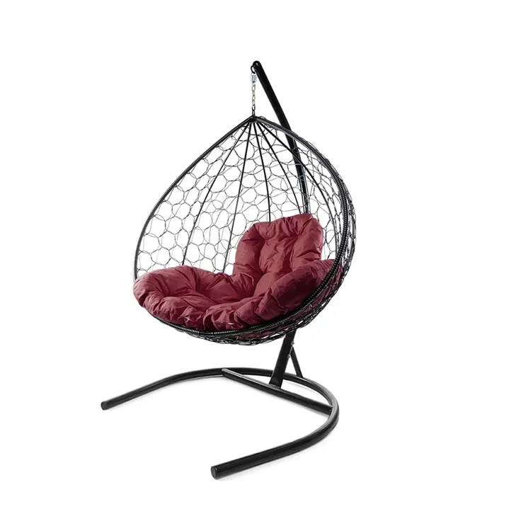 Подвесное кресло двухместное Double/XL, цвет плетения – черный, подушка – Бордо