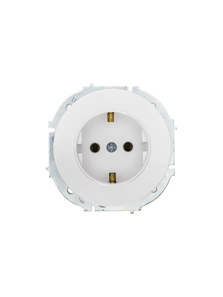 Розетка 1-местная СП Lezard OSEN с заземлением, белая искра матовая