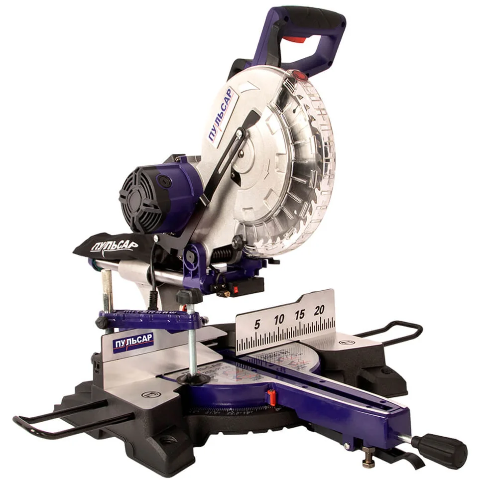 Пила торцовочная ПУЛЬСАР ПТН 255-2000 (2000Вт, 255х30мм, рез 70х305мм, рем. передача, направляющие, лазер, 12,9 кг) (без упаковки)