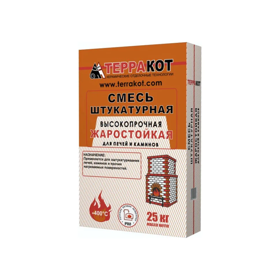 Штукатурка жаростойкая ТЕРРАКОТ для печей и каминов 25 кг (до +400&#176;С)
