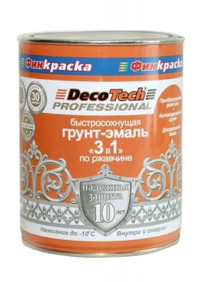 Грунт-эмаль по ржавчине 3 в 1 быстросохнущая шоколадно-коричневая (RAL 8017) 0,9кг DecoTech