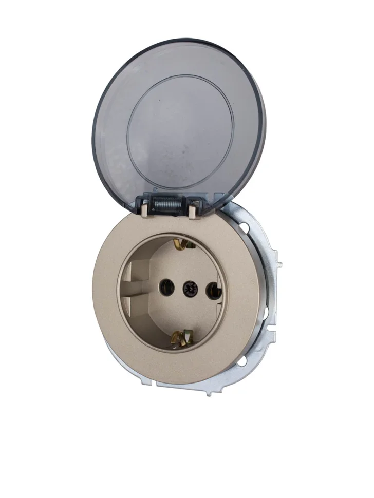 Розетка 1-местная СП Lezard OSEN с заземлением, с крышкой титан