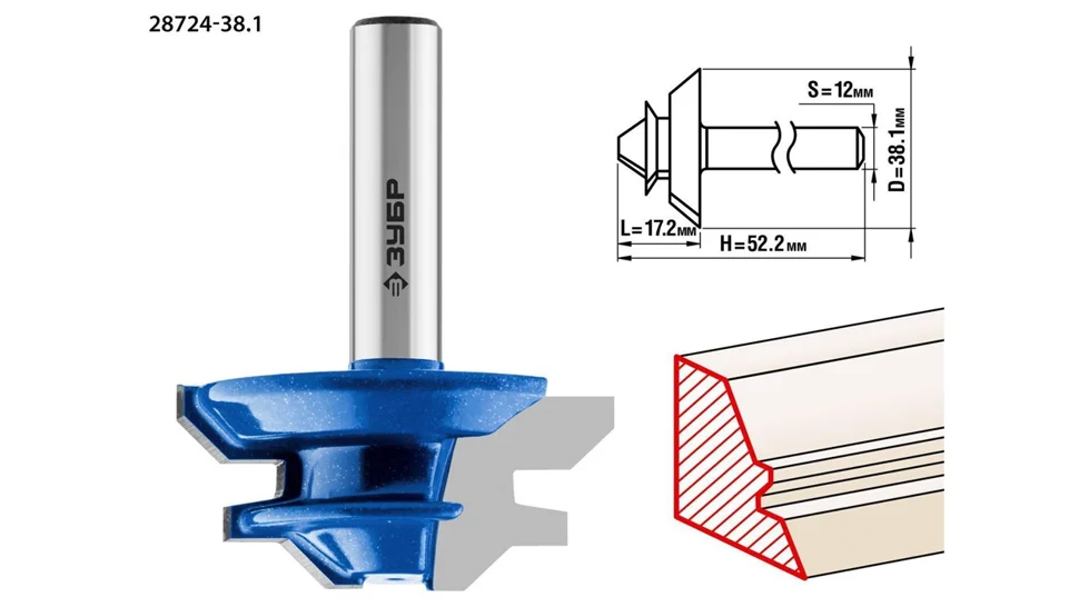 Фреза кромочная для углового сращивания, D= 38,1мм, рабочая длина-17,1мм,хв.-12мм, ЗУБР Профессионал