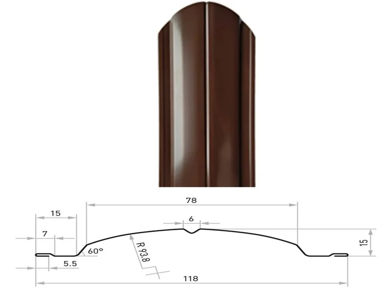 Штакетник металлический STYNERGY полукруглый фигурный 0.45 мм SteelArt **, ширина 118мм, длина *пог.м