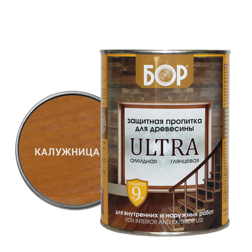 Пропитка защитная БОР ULTRA тонирующая алкидная глянцевая КАЛУЖНИЦА 0,75кг