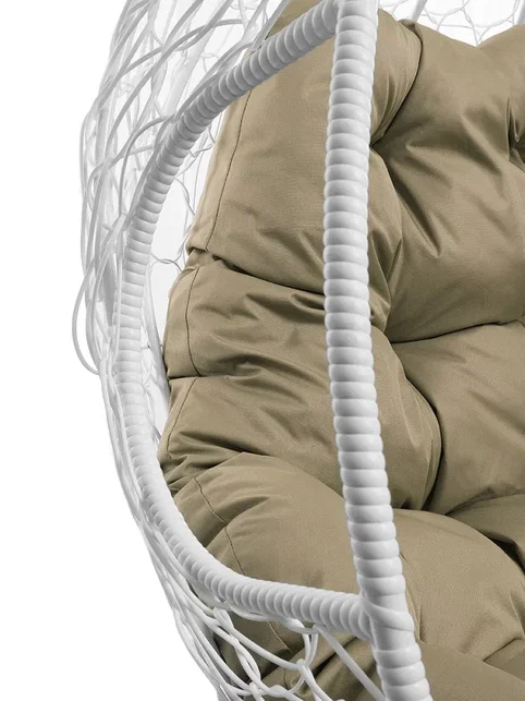 Подвесное кресло ДЛЯ ДВОИХ, цвет плетения – белый, подушка – бежевый