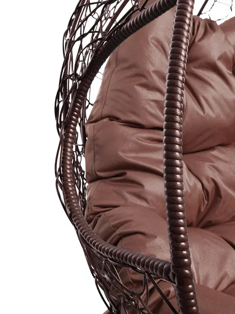 Подвесное кресло ДЛЯ ДВОИХ, цвет плетения – коричневый, подушка – коричневая
