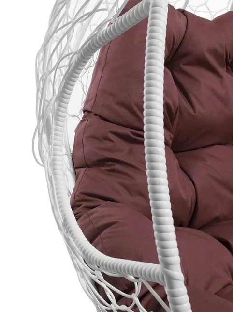 Подвесное кресло ДЛЯ ДВОИХ, цвет плетения – белый, подушка – бордо