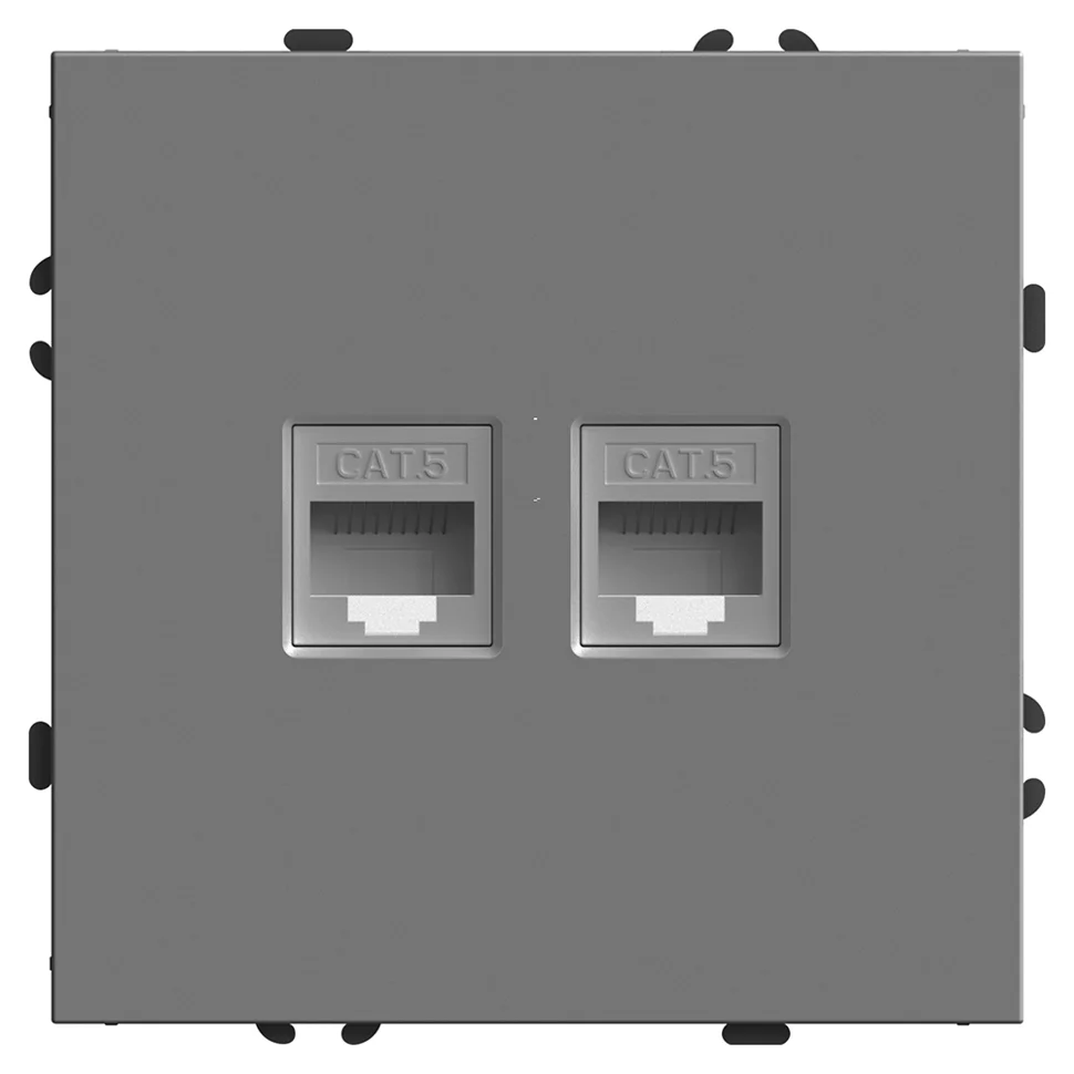 Розетка компьютерная 2-местная (механизм) СП Stekker Эмили RJ-45 (RST00-5111-10) платиново-серый, soft touch