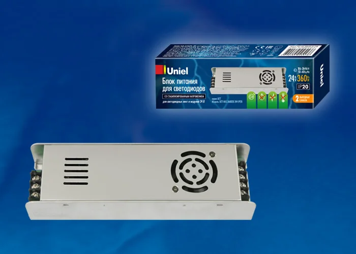 Блок питания 360 Вт, 24В, IP20, Uniel UET-VAS-360B20