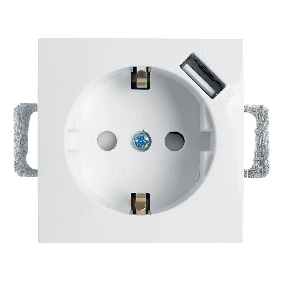 Розетка 1-местная (механизм) СП Stekker Эрна с заземлением и с USB (PST16-9111-01) белый