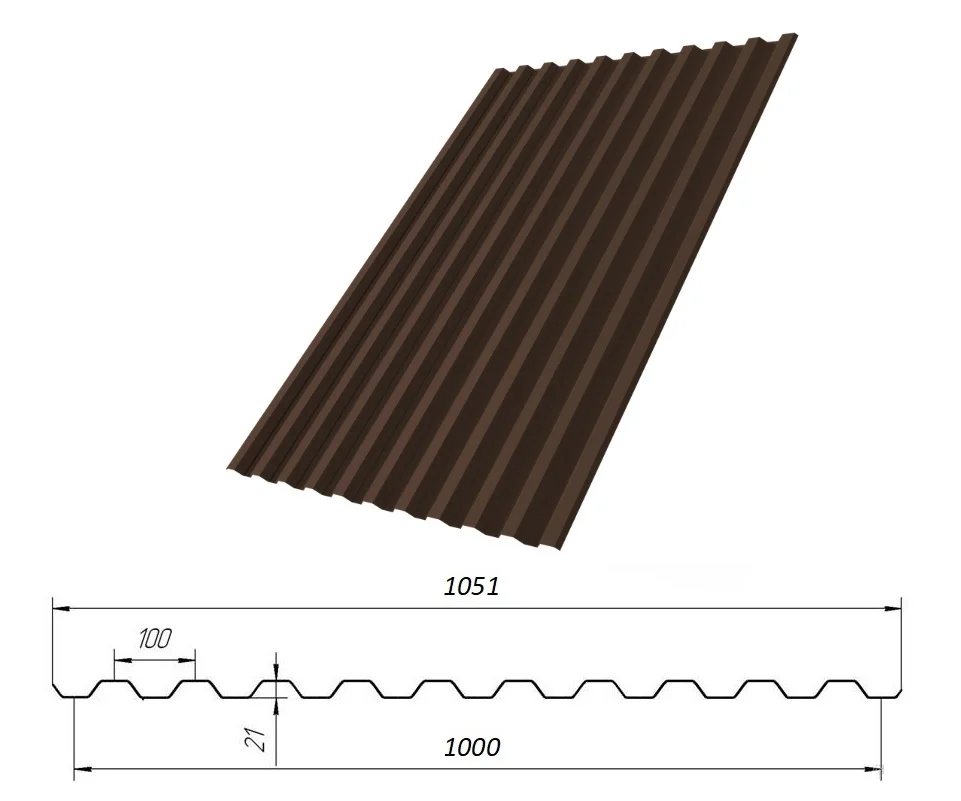 Профнастил С-21(Тип), 0.5 мм Print ** 1.051 * м2