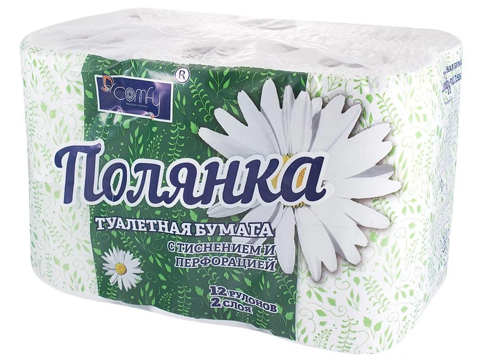Бумага туалетная Comfy "Полянка" двухслойная 12 рулонов