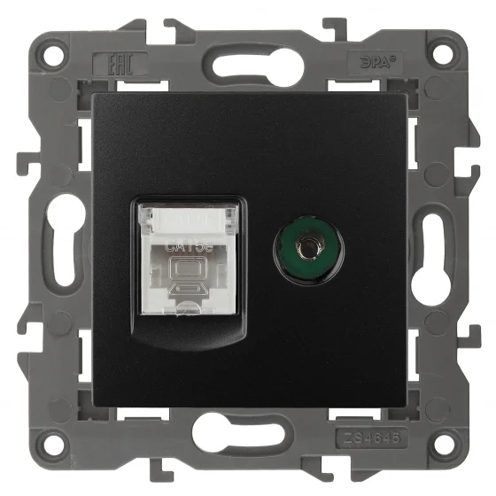 Розетка информационная+TV (RJ45+TV) Эра22 Elegance антрацит, арт.14-3110-05