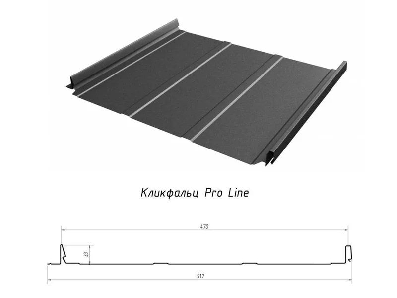 Кликфальц Pro Line NEW Grand Line 0,5мм оцинкованный(Тип), 0.517*м2