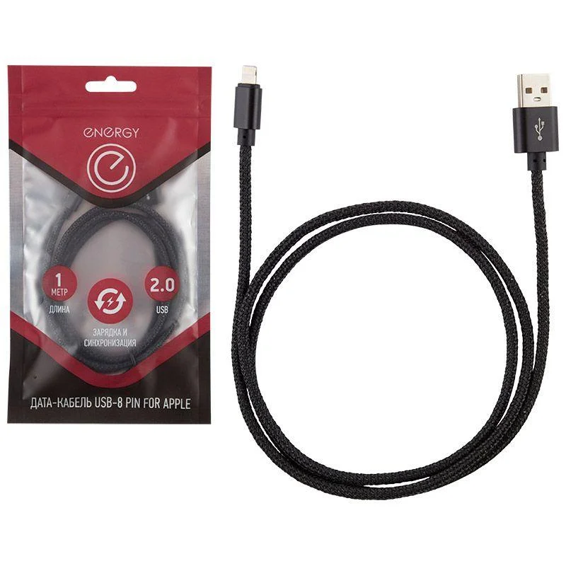 Кабель Energy ET-02 USB/Lightning, 1м, черный