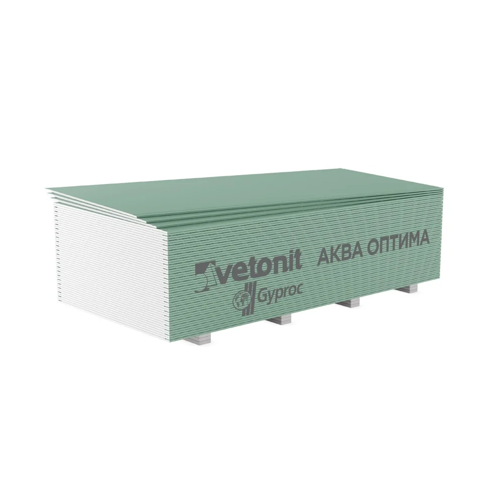 Гипсокартон ГКЛВ Vetonit (Gyproc) Аква Оптима ГСП-H3-УК влагостойкий 2500*1200*12,5 мм