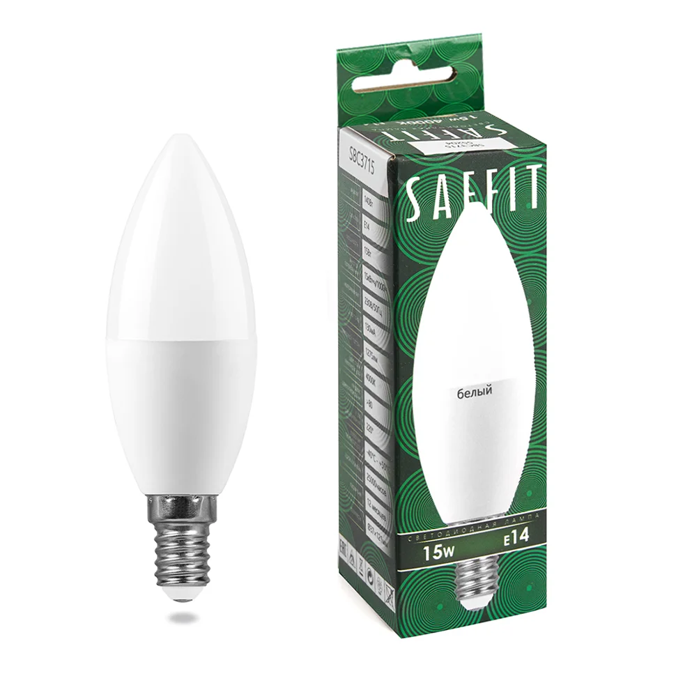 Лампа светодиодная 15W E14 230V 4000K 1275Лм (белый) Свеча (C37) Feron, SBC3715