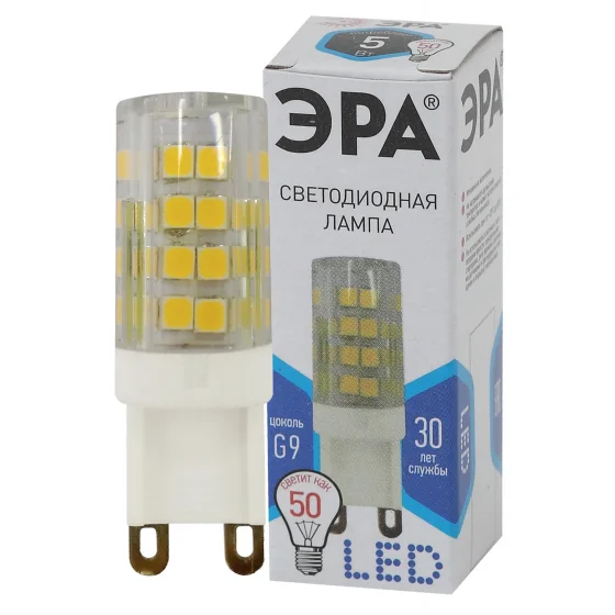 Лампа светодиодная 5W G9 220V 4000K 400Лм (белый) ЭРА, JCD-5W-CER-840-G9 Стандарт