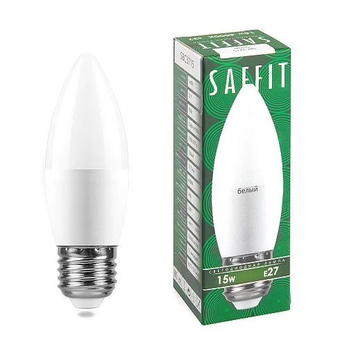 Лампа светодиодная 15W E27 230V 4000K 1275Лм (белый) Свеча (C37) SAFFIT, SBC3715