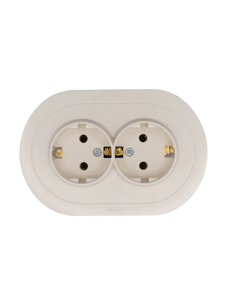 Розетка 2-местная СП Lezard OSEN с заземлением, слоновая кость круглая Розетка 2-местная СП Lezard OSEN с заземлением, слоновая кость круглая