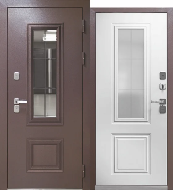 Дверь мет. FERRONI TERMO 3 860х2050 "Пр" Металл букле графит/эмалит белый МДФ (с терморазрывом)