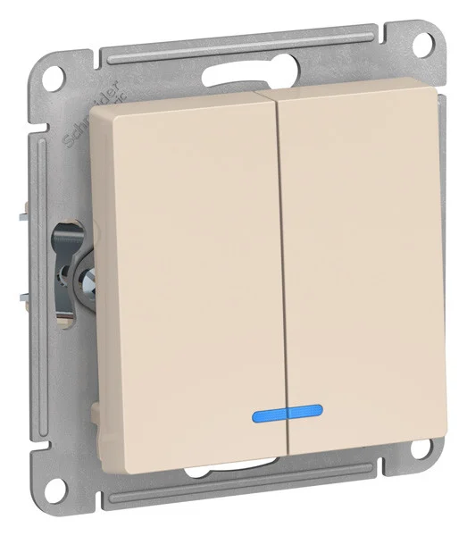 Механизм выключателя 2-кл. СП AtlasDesign (сх. 5а) 10AX с подсветкой песочный Schneider Electric ATN001253