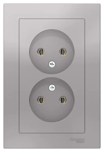 Розетка 2-местная СП AtlasDesign 16А без заземления в сборе алюм Systeme Electric ATN000320