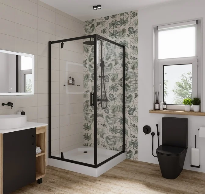 Уголок душевой NIAGARA NG-6801-08 BLACK 900х900х1950, квадрат, дверь распашная, арт. 68010811BLACK