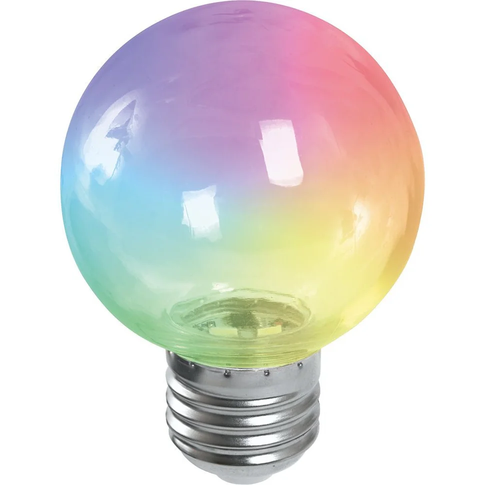 Лампа светодиодная 3W E27 230V RGB Шарик прозрачный плавная смена цвета (G60) Feron, LB-371