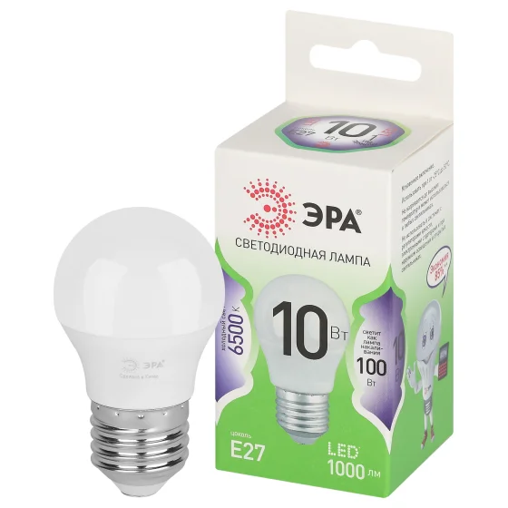 Лампа светодиодная 10W E27 220V 6500К 1000Лм (холодный) Шарик (P45) ЭРА, GREEN LINE LED P45-10W-865-E27 GL Лампа светодиодная 10W E27 220V 6500К 1000Лм (холодный) Шарик (P45) ЭРА, GREEN LINE LED P45-10W-865-E27 GL