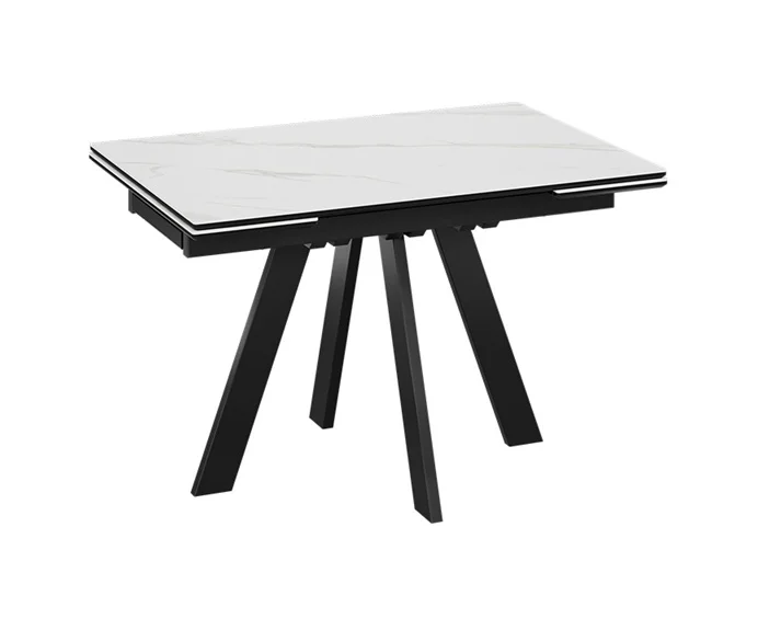 Стол обеденный раздвижной Джаггер Тип 1 1200*(1803)*770*800 (Черный муар/Керамика матовая белый мрамор)