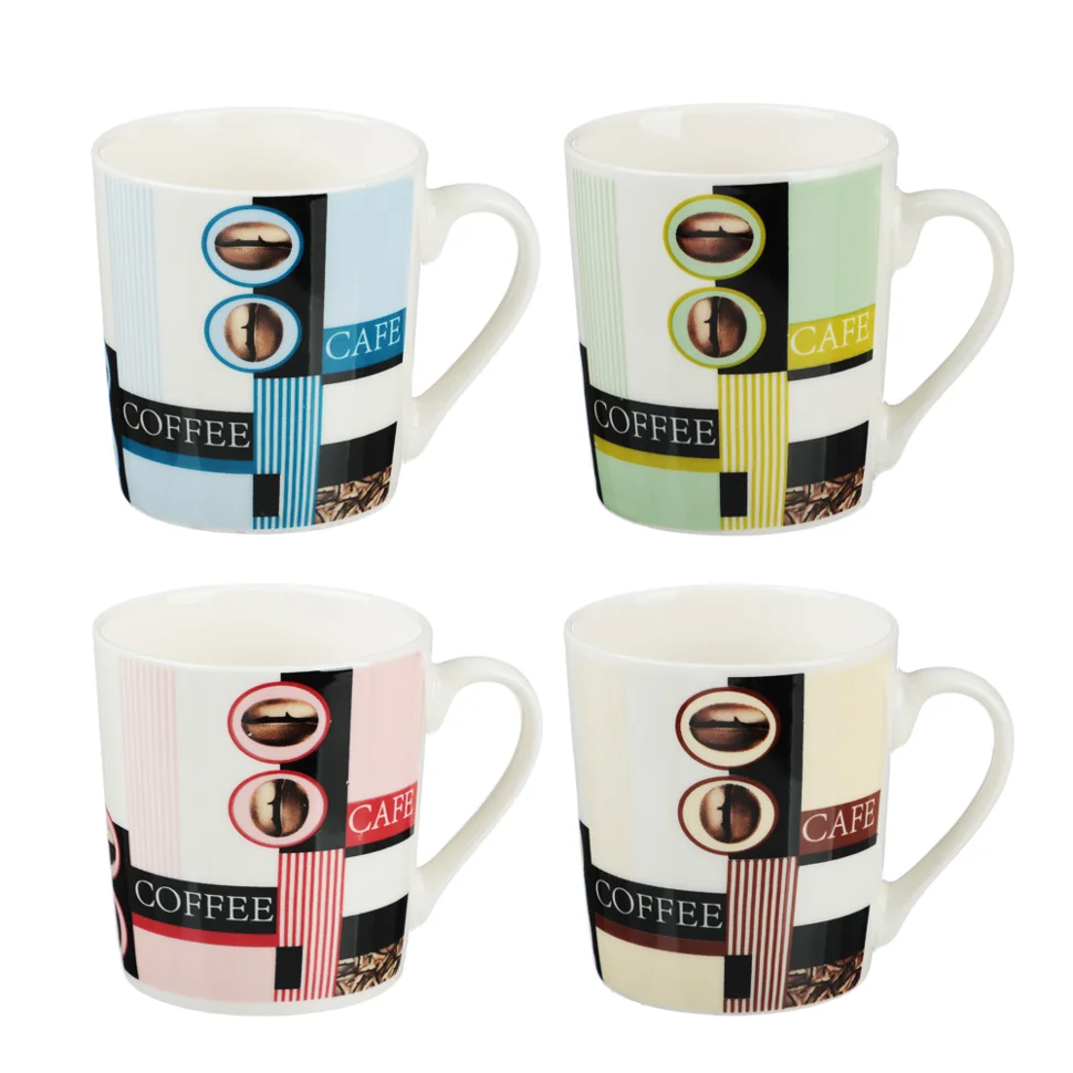 Кружка 824-067 280мл "Кофейня", фарфор, 4 дизайна