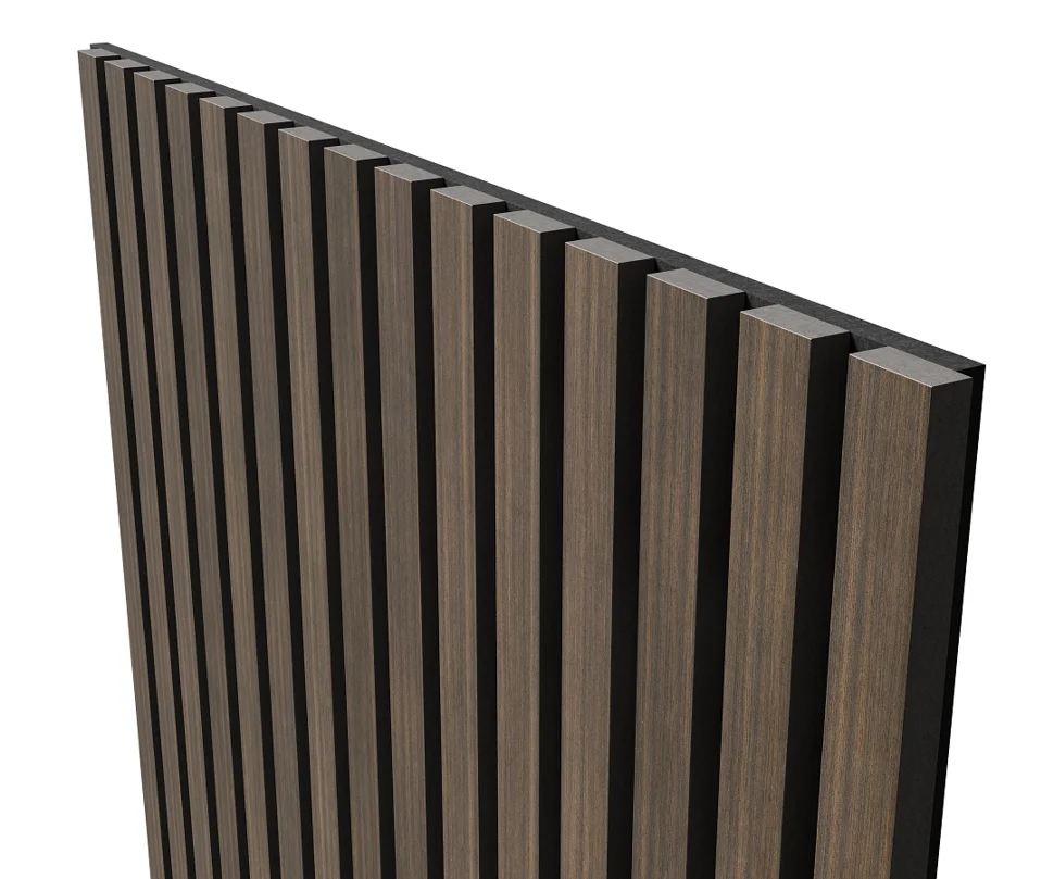 Панель COSCA АCUSTICA, черный войлок, 2750х600х21мм, рейки МДФ шпон дуб маррон коричневый Панель COSCA АCUSTICA, черный войлок, 2750х600х21мм, рейки МДФ шпон дуб маррон коричневый