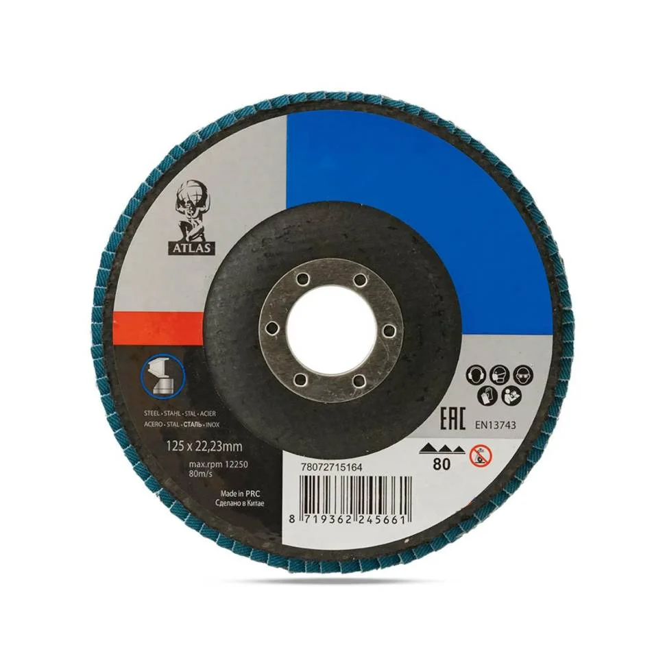 Круг лепестковый плоский по металлу 125x22 P80, ATLAS