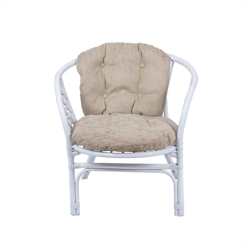 Кресло Багама с бежевой простой подушкой шенилл, белый
