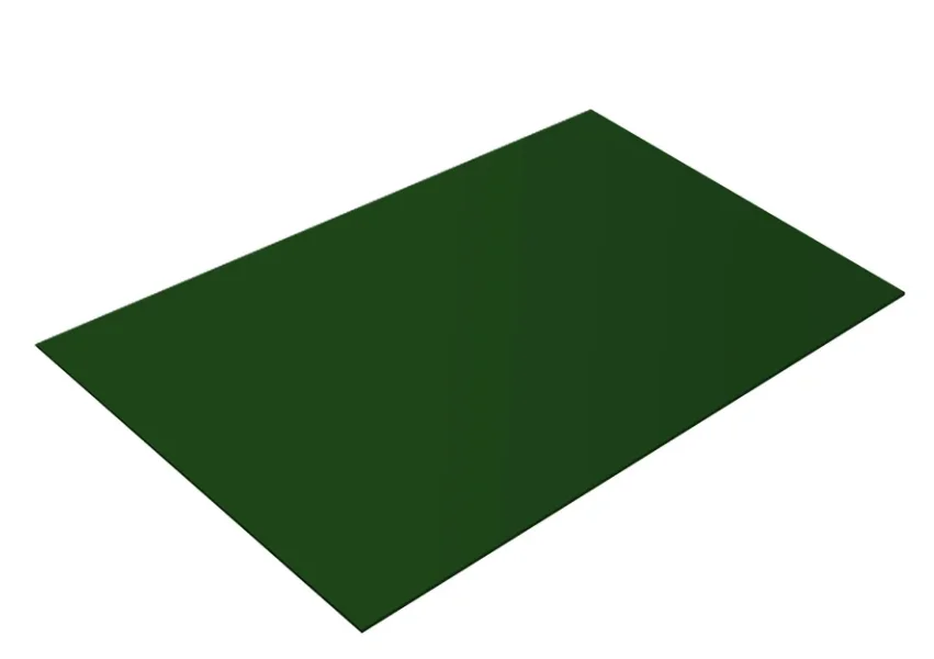 Плоский лист PE RAL 6005 (зелёный мох), 0.5мм ГОСТ (Satin), 1.25*2 м.п., пл=2.5м2 (в пленке)