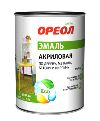Эмаль ОРЕОЛ акриловая глянцевая серая 0,9 кг