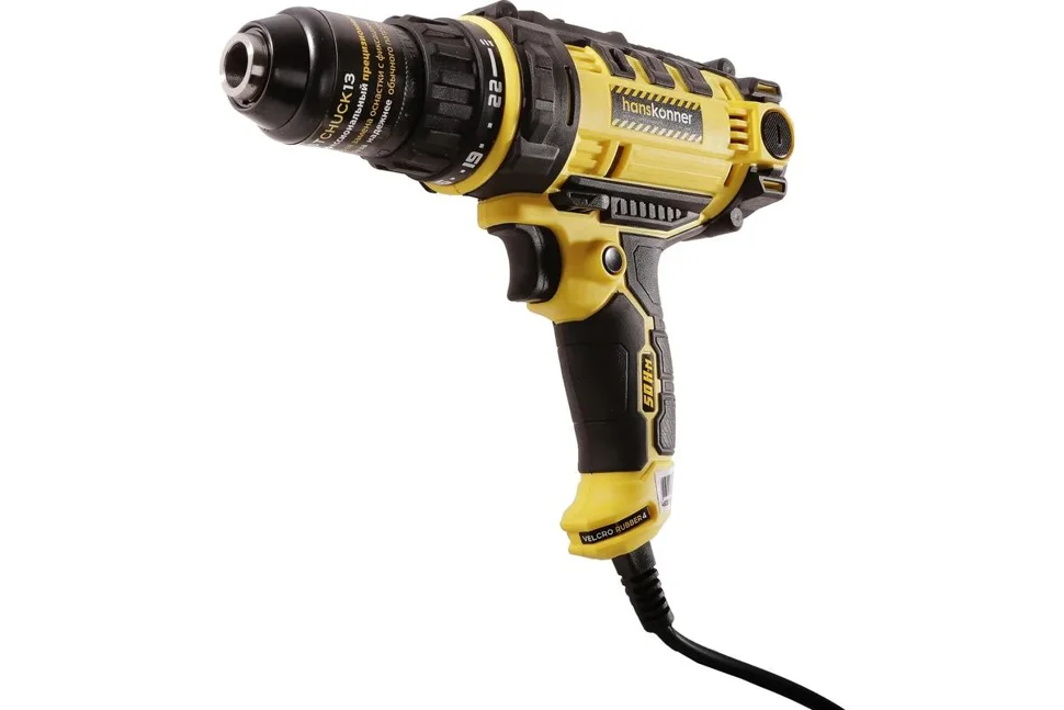 Дрель-шуруповерт сетевая 450Вт, 50НМ, 0-400/0-1500, МЕТАЛ ПАТРОН 13мм, кабель 4м, Hanskonner