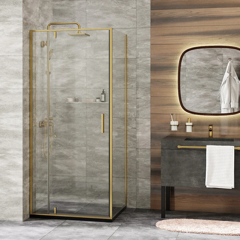 Комплект 55P07 Уголок душевой WasserKRAFT Aisch: дверь душевая Aisch 55P05 + панель обратная Aisch 55P03-RP90, золото матовое Комплект 55P07 Уголок душевой WasserKRAFT Aisch: дверь душевая Aisch 55P05 + панель обратная Aisch 55P03-RP90, золото матовое