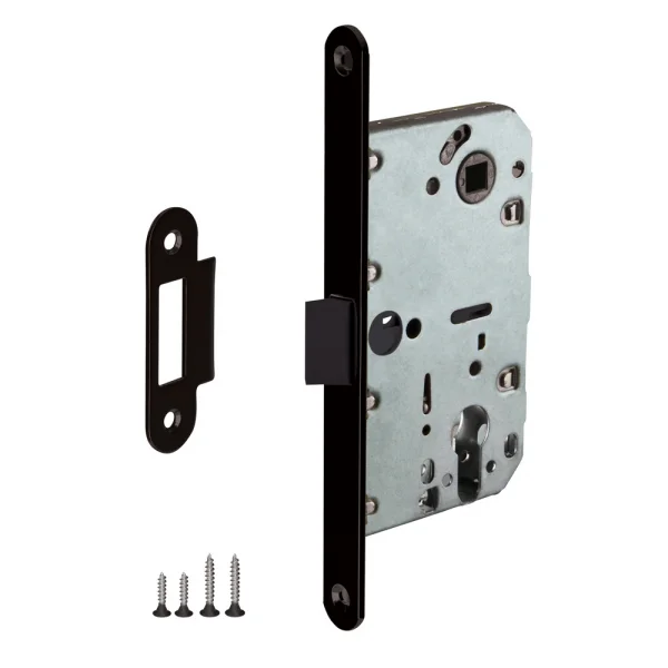 Замок дверной под цилиндр с пластиковым язычком PUNTO PL85-50 BL черный Замок дверной под цилиндр с пластиковым язычком PUNTO PL85-50 BL черный