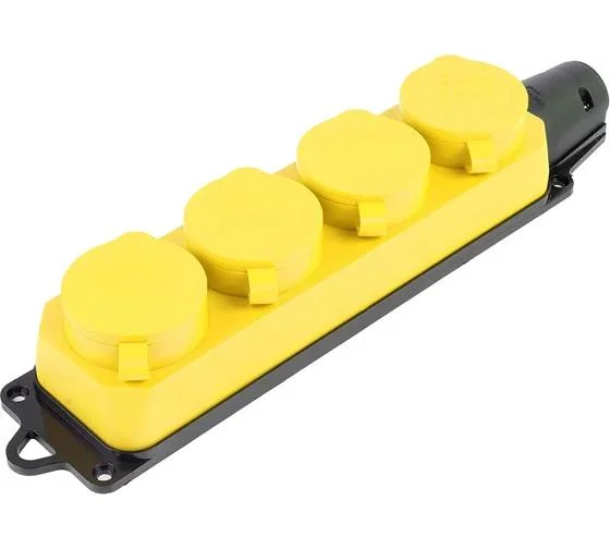 Розетка переносная 4-местная с заземлением 250В, 16А, IP44, желтый, RST16-24-44-6 STEKKER Одри