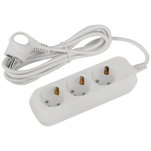 Удлинитель с заземлением 3 гнезда 3 метра 10А, 3x0,75мм2 ПВС белый Россия ЭРА Greenline UDL-10-330-E Удлинитель с заземлением 3 гнезда 3 метра 10А, 3x0,75мм2 ПВС белый Россия ЭРА Greenline UDL-10-330-E