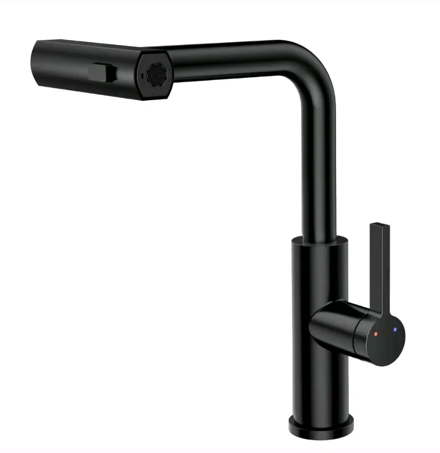 Смеситель RUSH Tinos TI3732-18Black для кухни с выдвижной лейкой, черный матовый