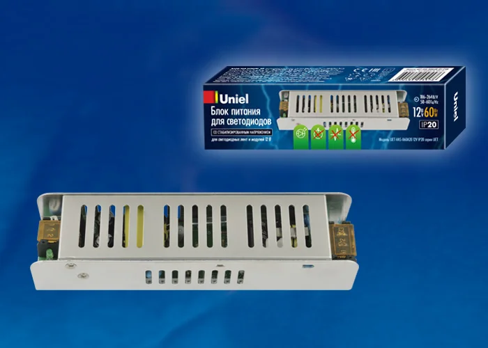 Блок питания 60 Вт, 12В, IP20, Uniel UET-VAS-060A20