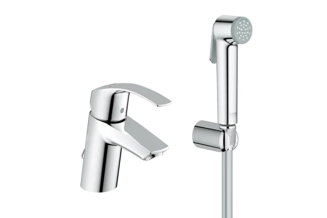 Смеситель GROHE Eurosmart для раковины, однорычажный с цепочкой и гигиеническим душем настенным