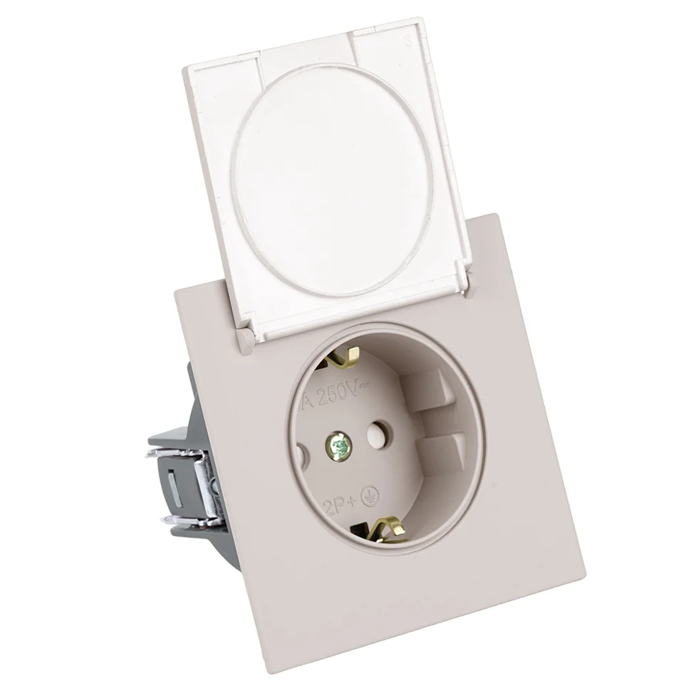 Розетка 1-местная (механизм) СП STEKKER Мия с крышкой с защ. штор с заземлением, 250В, 16А, RST16-3112-08, пудровый жемчуг Розетка 1-местная (механизм) СП STEKKER Мия с крышкой с защ. штор с заземлением, 250В, 16А, RST16-3112-08, пудровый жемчуг